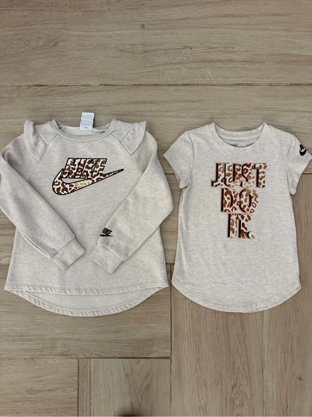 Nike Gray Girls Sweatshirt with Pastel Leopard Swoosh